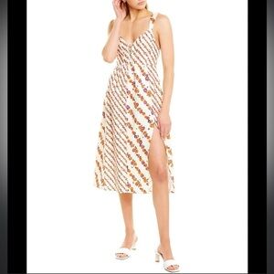 For Love & Lemons Georgia NWT linen blend pink orange midi dress, thigh slit, 1X